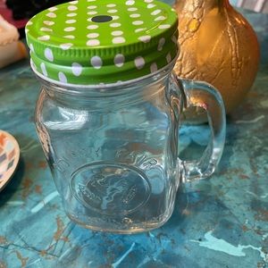 Vintage Juice Jar with Green Coloured Lid 450ml) (Green) Embroidered  glass